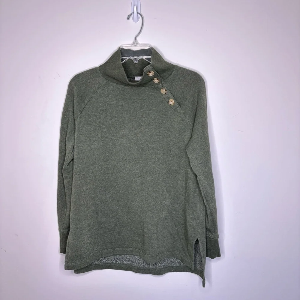 BN1 J. Crew Fleece Sweater Sage Green Oversized Pullover Cotton‎ Blend XS